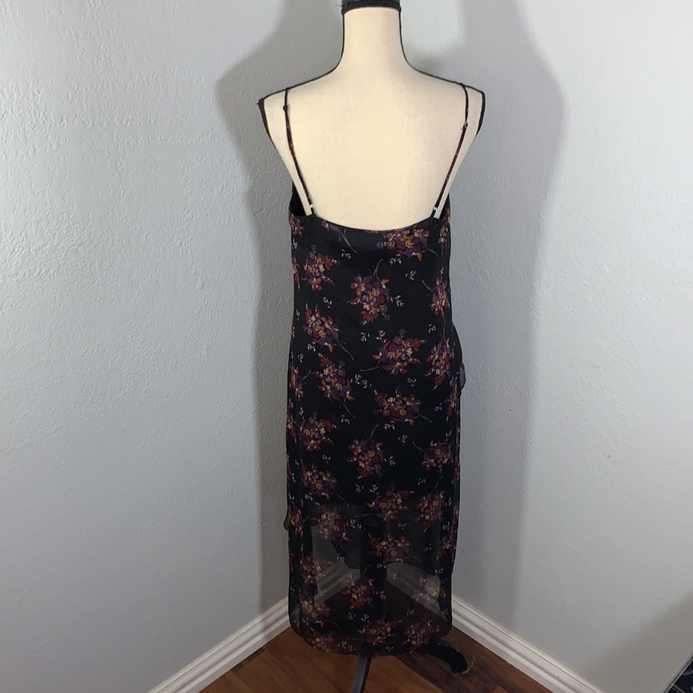 1.STATE Black Wildflower Ruffle Midi Dress Sleeveless V Neck Lined Size Medium - Picture 4 of 15